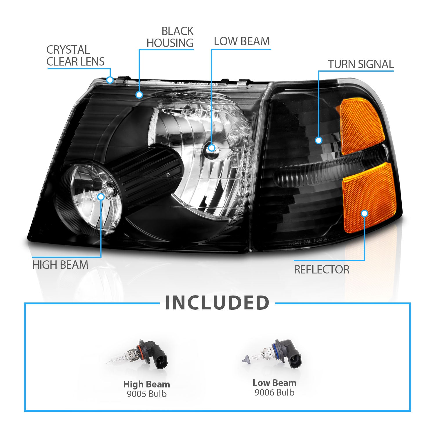 FORD EXPLORER 02-05 HEADLIGHTS BLACK W/ CORNER LIGHTS AMBER