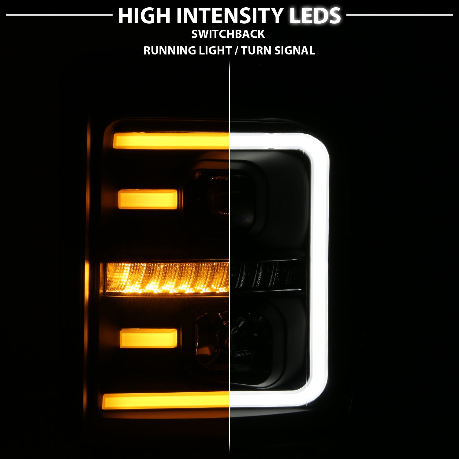 FORD F-250/SUPER DUTY 11-16 PROJECTOR LIGHT BAR STYLE SWITCHBACK HEADLIGHTS BLACK AMBER