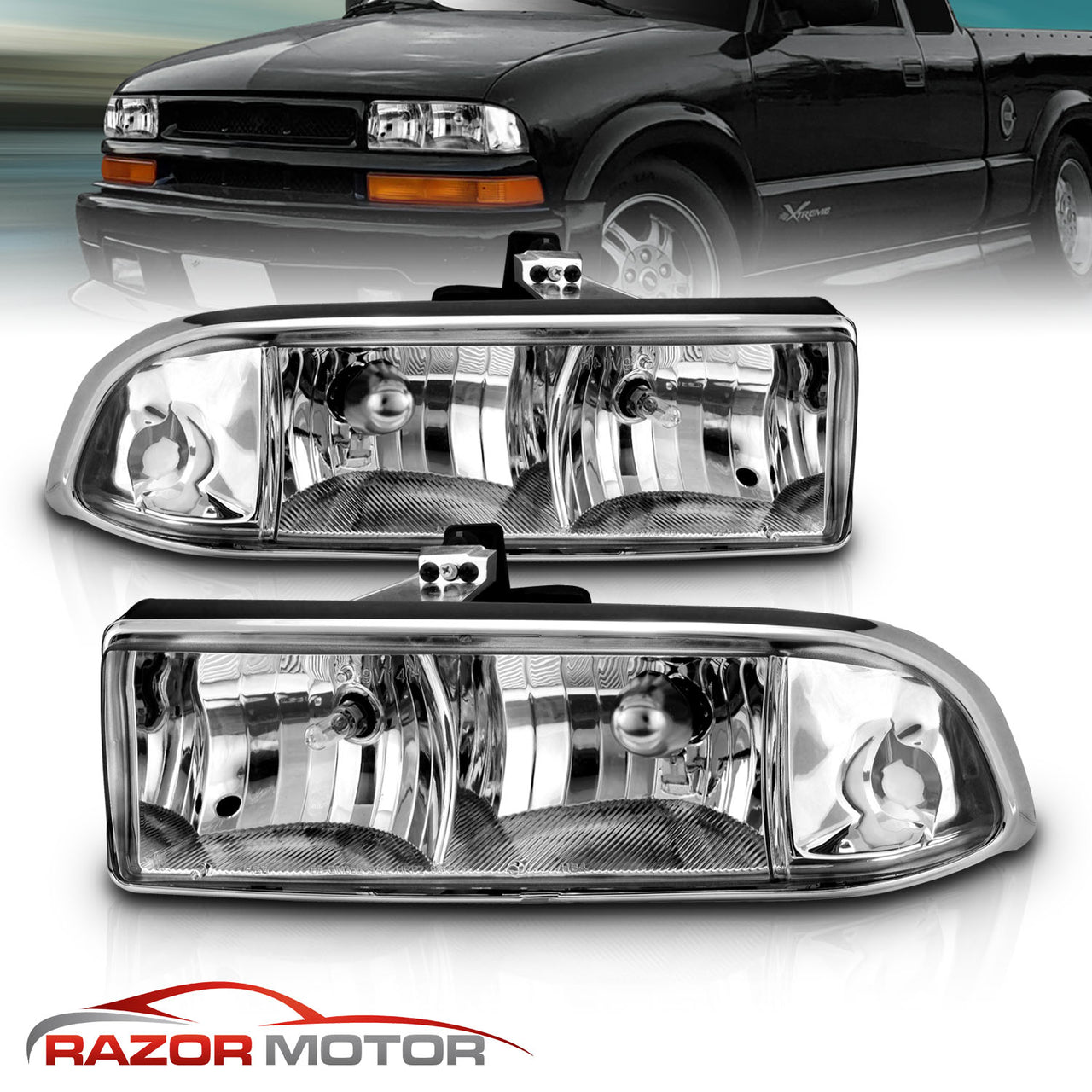 CHEVY S10/BLAZER 98-04 CRYSTAL HEADLIGHTS CHROME