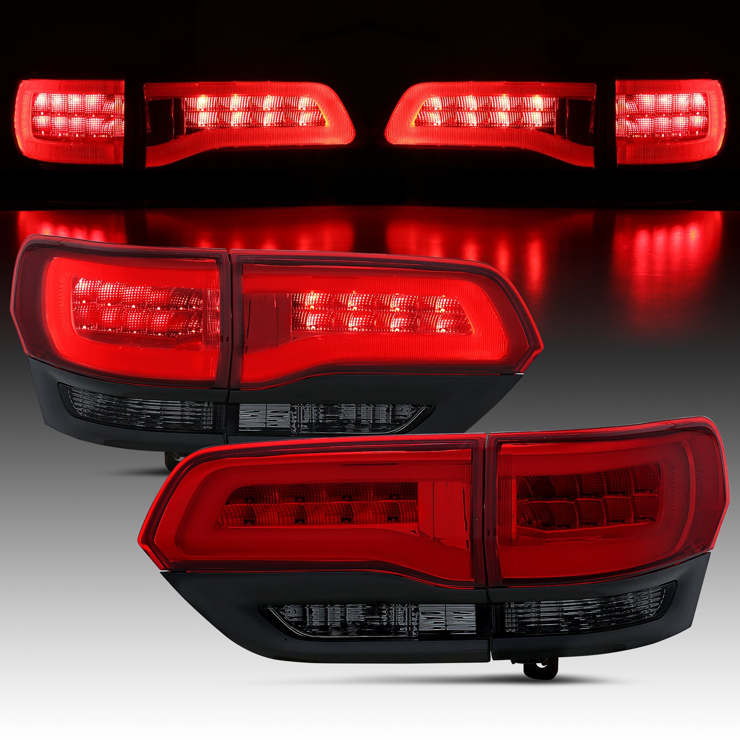JEEP GRAND CHEROKEE 14-17 LED TAIL LIGHTS RED/SMOKE (4PCS) (BLACK EDGE)