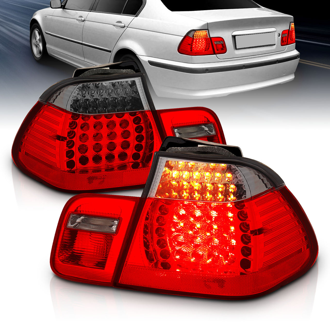 BMW 3 SERIES E46 02-04 4DR LED TAIL LIGHTS RED/SMOKE 4 PCS