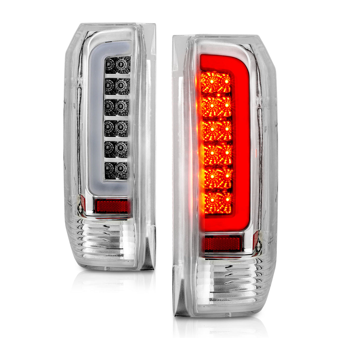 FORD F150 89-97/BRONCO 87-96 TAIL LIGHTS CHROME HOUSING CLEAR LENS W/C BAR