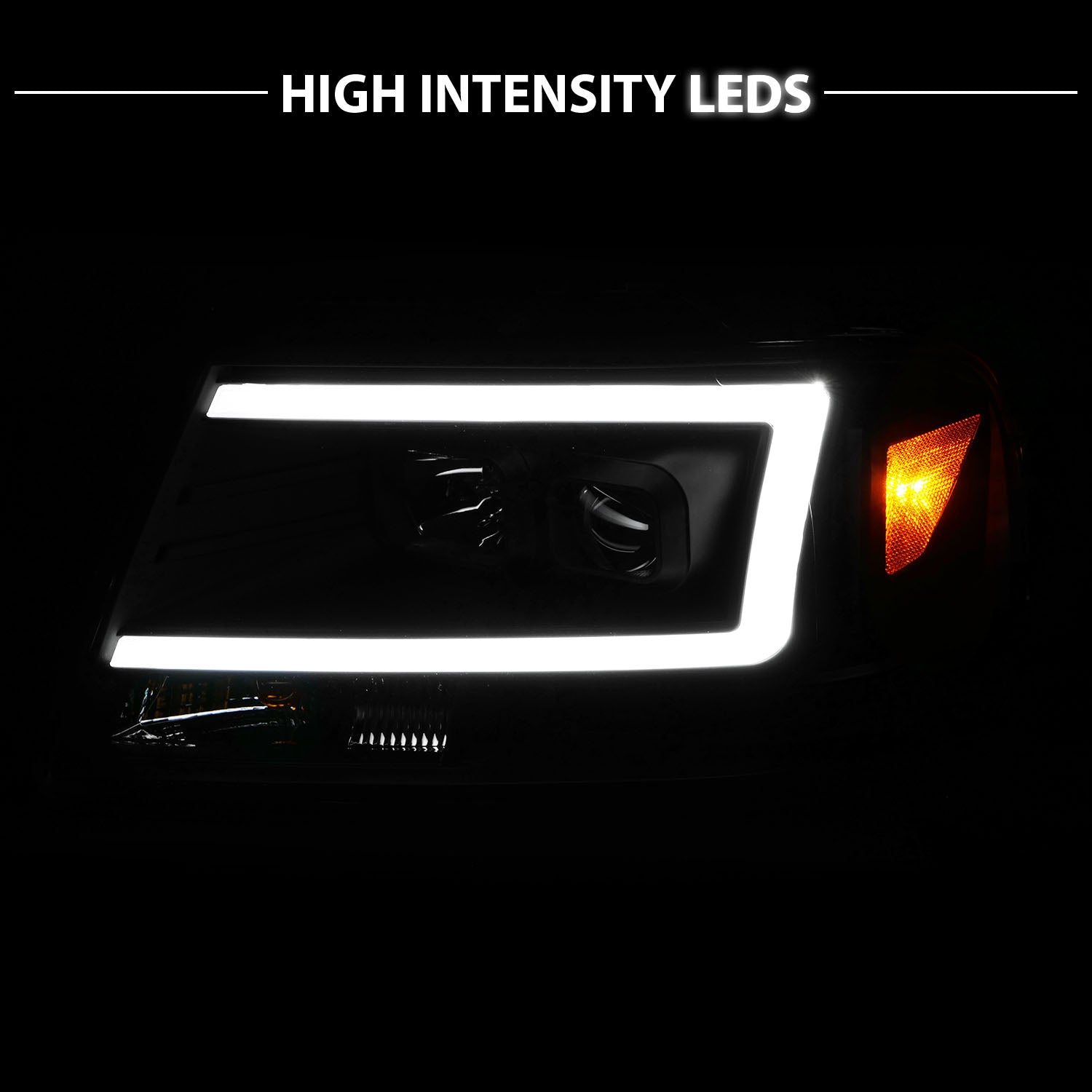 FORD F150 04-08/ LINCOLN MARK LT 06-07 PROJECTOR HEADLIGHTS BLACK AMBER(C LIGHTS BAR)