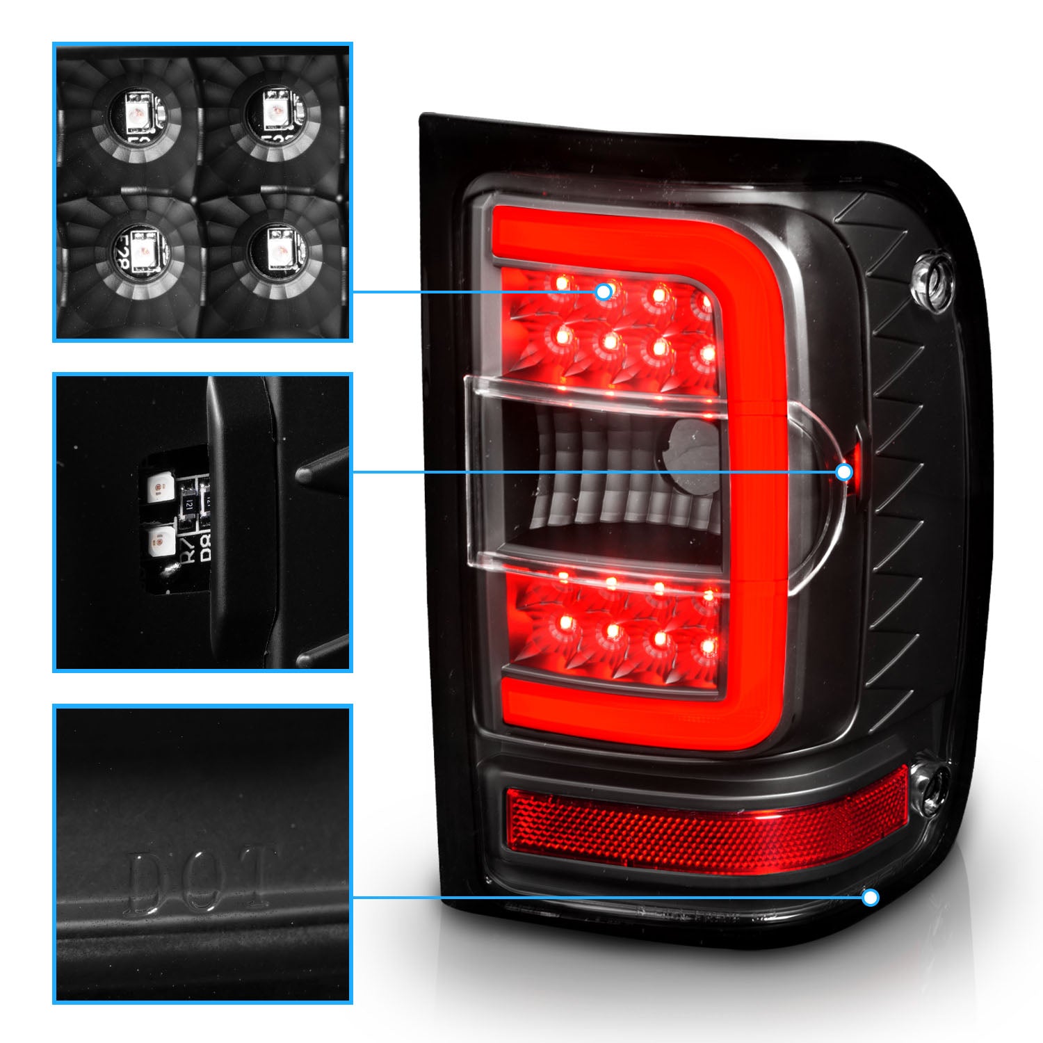 FORD RANGER 01-11 TAIL LIGHTS BLACK HOUSING CLEAR LENS W/C LIGHT BAR