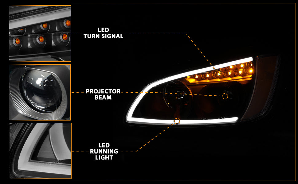 Kenworth T660 08 UP  PROJECTOR PLANK STYLE H.L BLACK AMBER REFLECTOR
