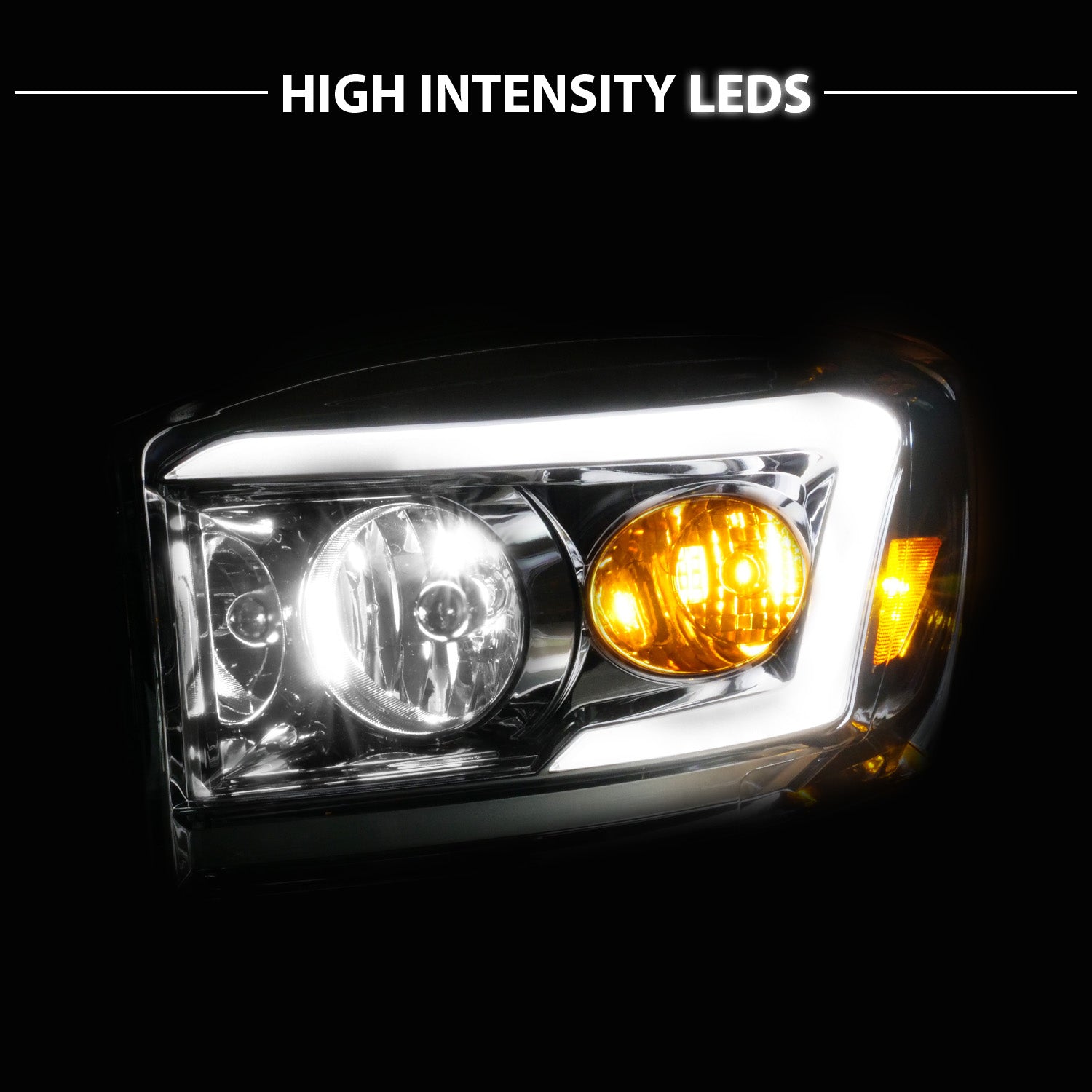 DODGE RAM 1500 06-08/ 2500/3500 06-09  CHROME HEADLIGHTS AMBER (W/ C LIGHT BAR)