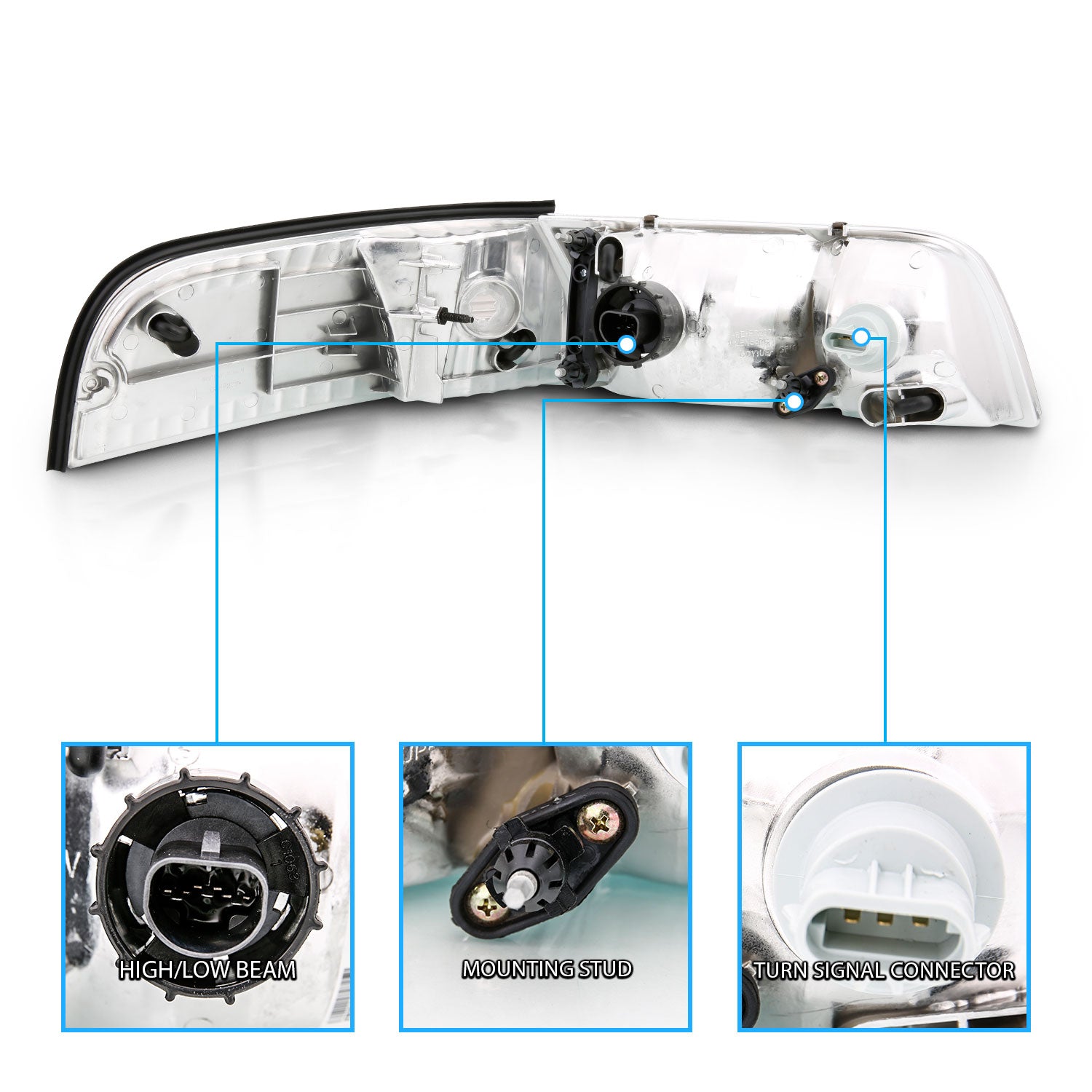 FORD CROWN VICTORIA 98-11 HEADLIGHTS CHROME 4 PCS W/ CORNER LIGHTS (OE REPLACEMENT)