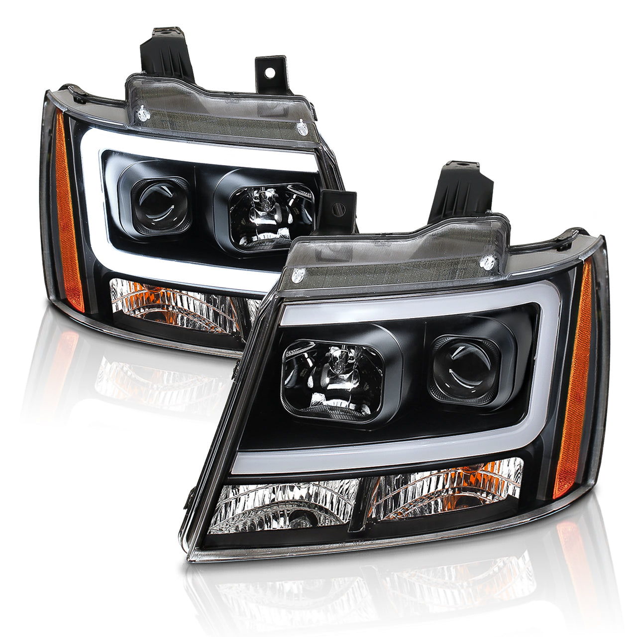 CHEVY TAHOE/SUBURBAN/AVALANCHE 07 PROJECTOR HEADLIGHTS G2 BLACK CLEAR AMBER