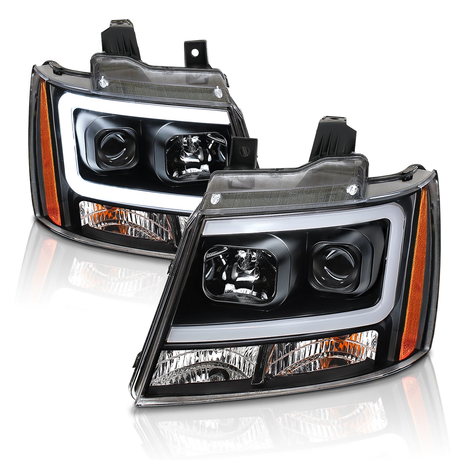 CHEVY TAHOE/SUBURBAN/AVALANCHE 07 PROJECTOR HEADLIGHTS G2 BLACK CLEAR AMBER