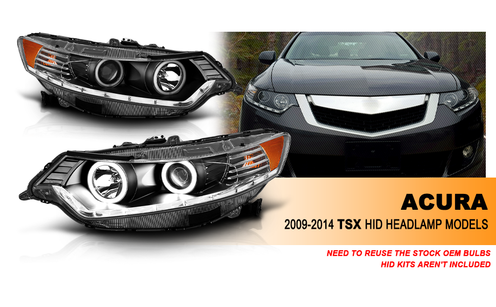 ACURA TSX 09-10 PROJECTOR HEADLIGHTS HALO BLACK CLEAR AMBER (OEM HID COMPATIBLE) (RX HALO)