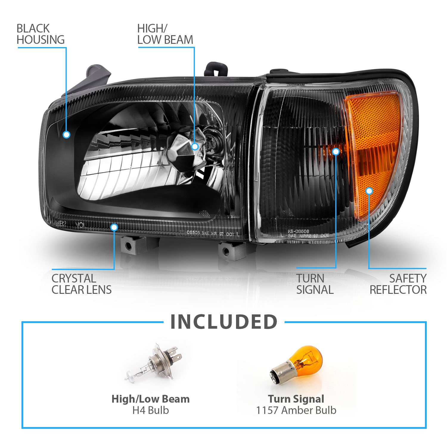 NISSAN PATHFINDER 99-03 HEADLIGHTS BLACK AMBER W/ CORNER LIGHTS