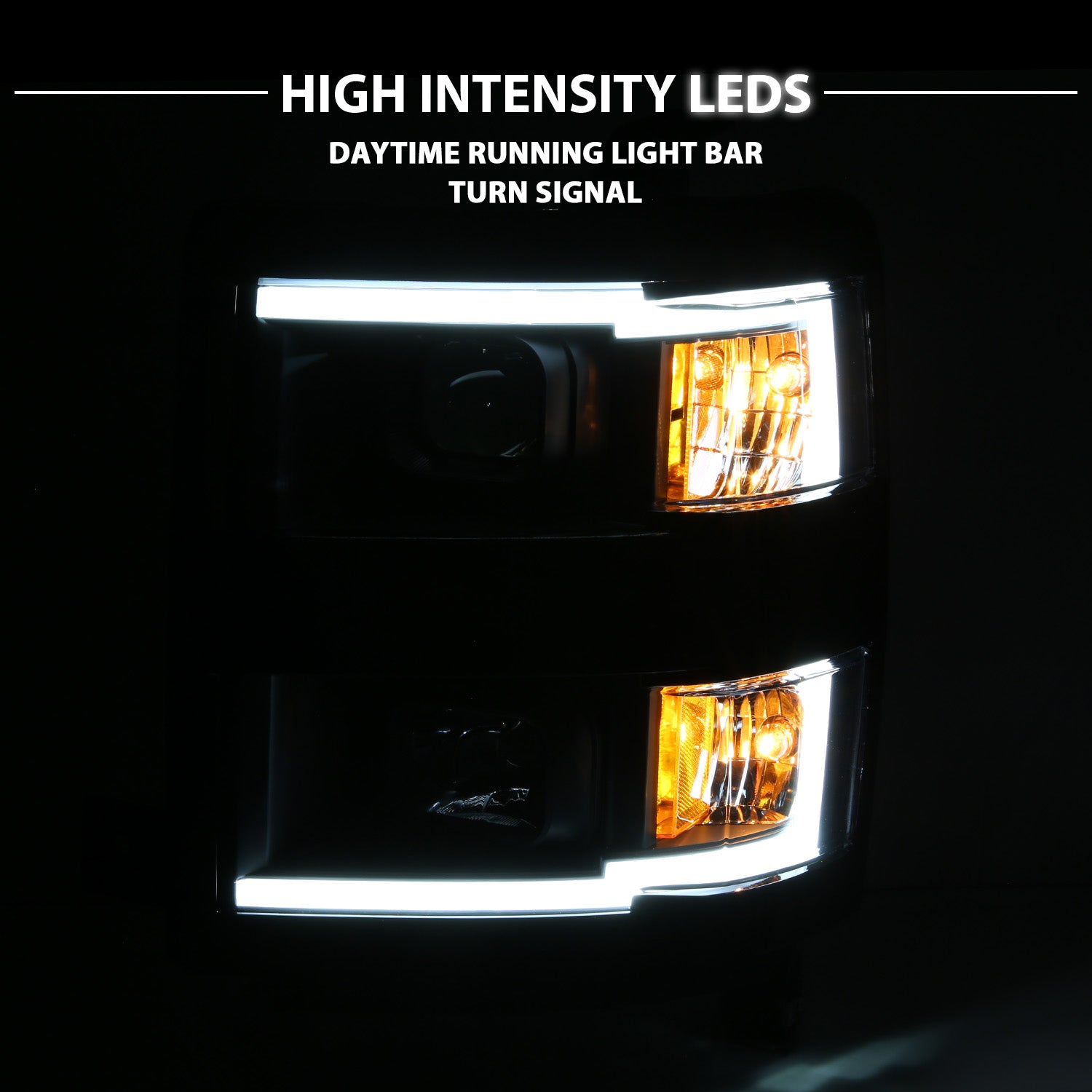 CHEVY SILVERADO 14 PROJECTOR LIGHT BAR STYLE HEADLIGHTS BLACK AMBER