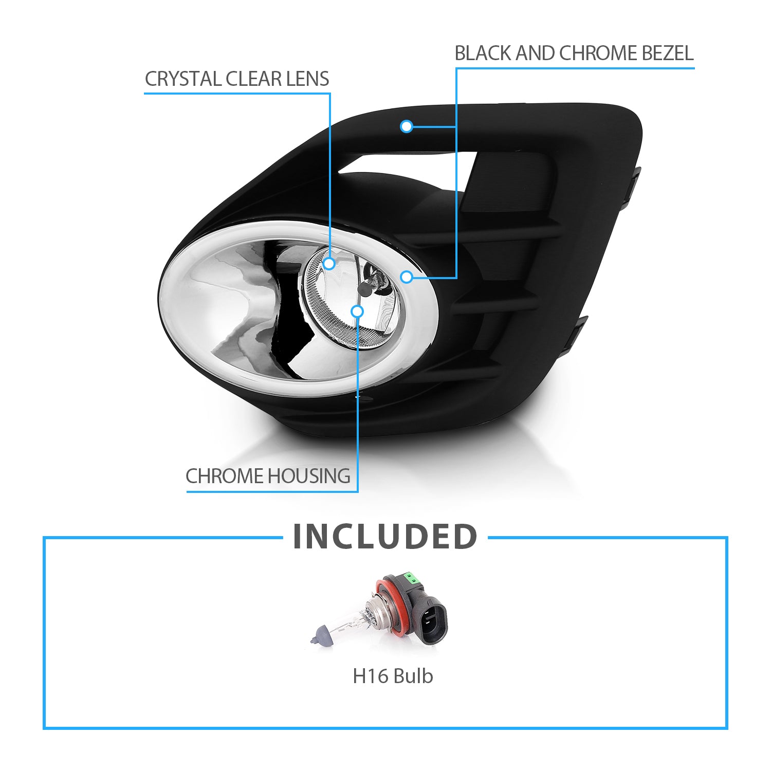 MITSUBISHI LANCER 16 UP LED FOG LIGHTS(WITH CHROME RING)