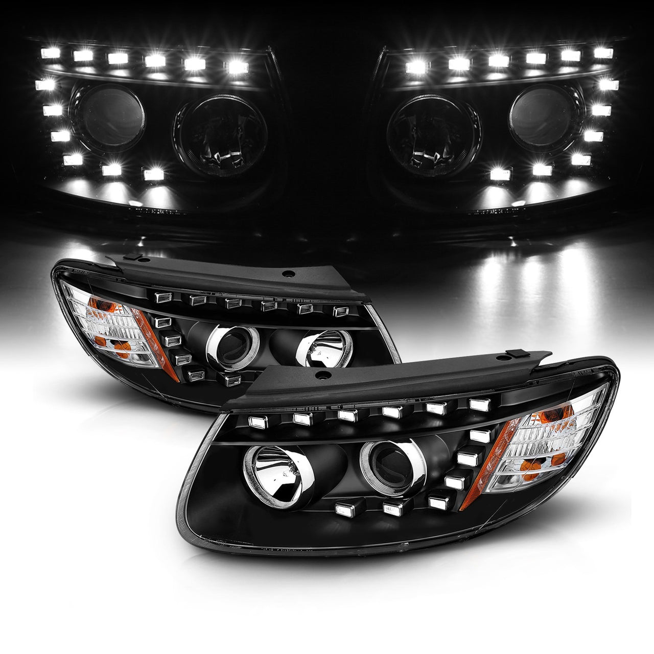 HYUNDAI SANTA FE PROJECTOR HEADLIGHTS BLACK AMBER (ONLY FITS MODELS BEFORE 7/11/2007)