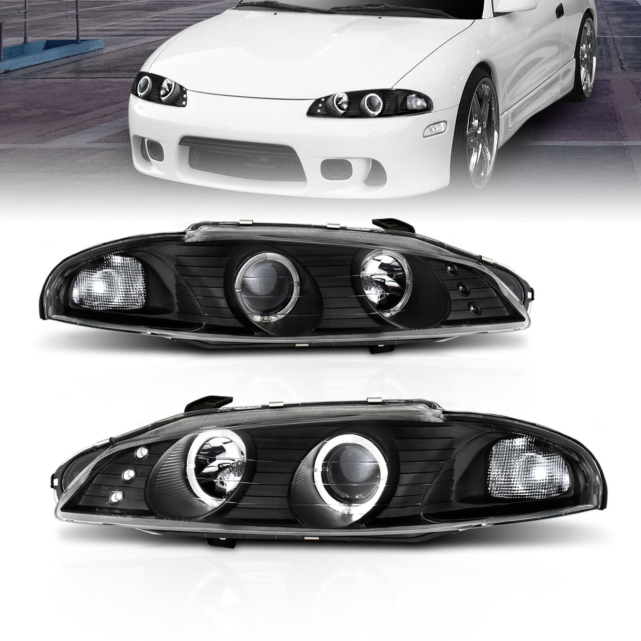 MITSUBISHI ECLIPSE 97-99 PROJECTOR HEADLIGHTS G2 2 HALO BLACK CLEAR