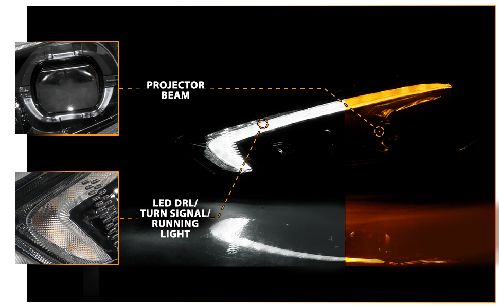 FORD FOCUS 15-18 PROJECTOR SWITCHBACK HEADLIGHTS BLACK AMBER W/DRL (FIT FOR HALOGEN VERSION)