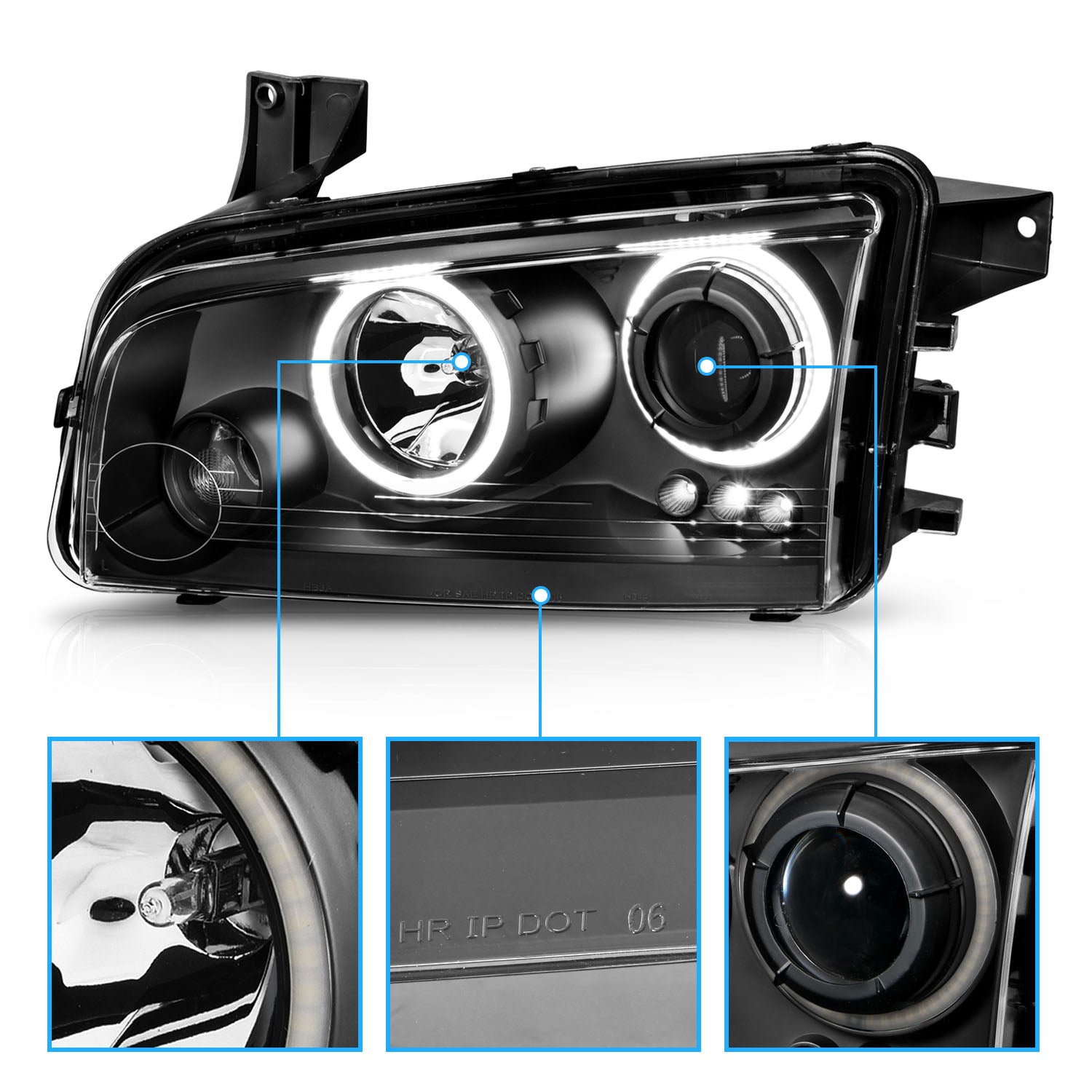 DODGE CHARGER 06-08 PROJECTOR H.L HALO BLACK CLEAR(SUPER WHITE)