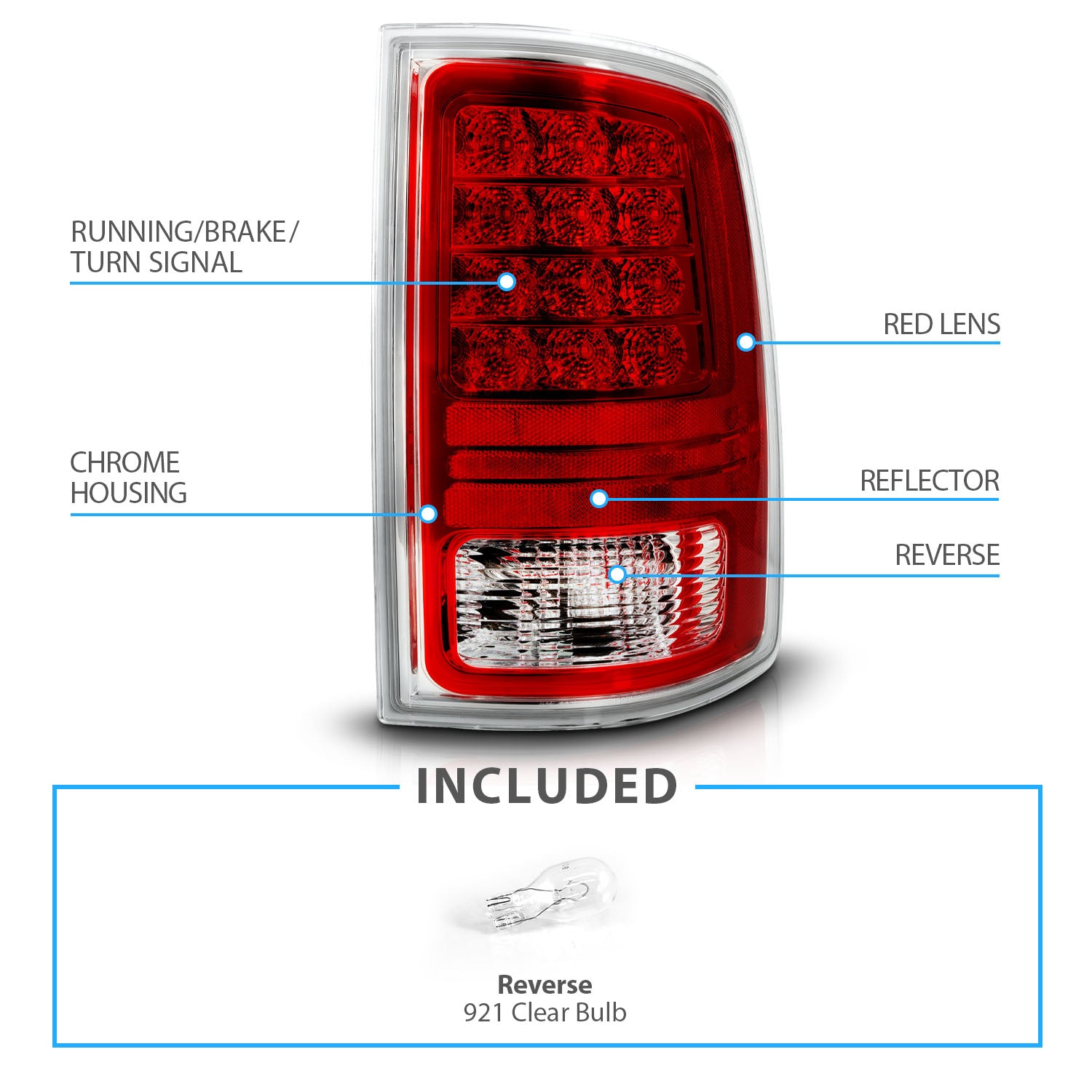 DODGE RAM 1500 13-19 LED TAIL LIGHTS RED/CLEAR  (OE STYLE)