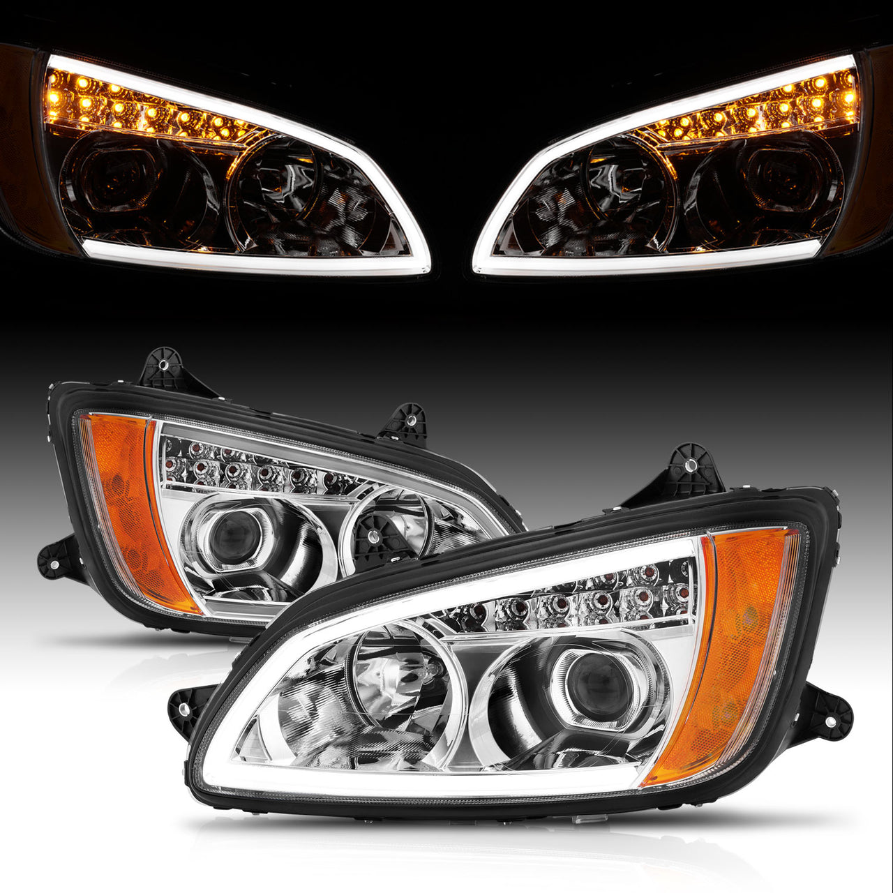 Kenworth T660 08 UP  PROJECTOR PLANK STYLE H.L CHROME AMBER REFLECTOR