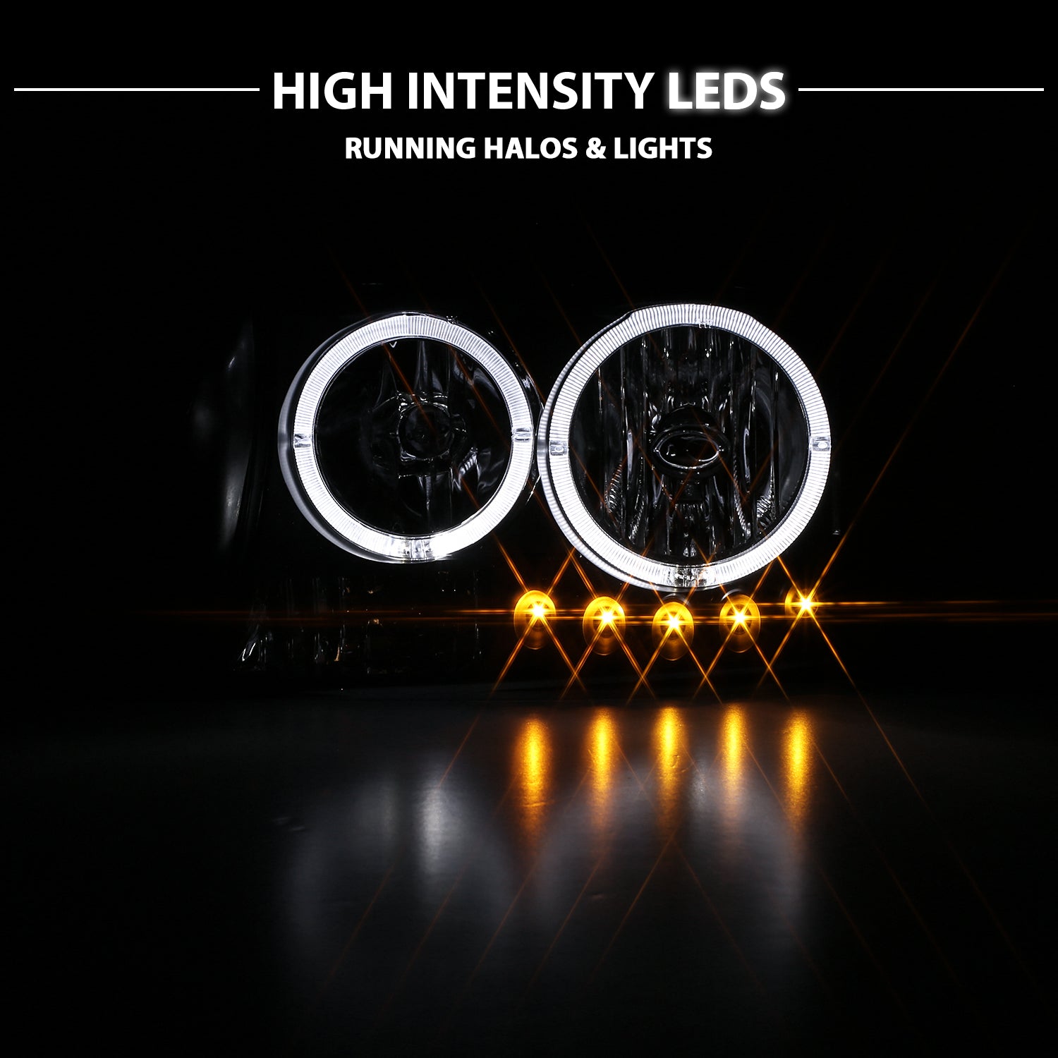 DODGE DAKOTA/DURANGO 97-04/98-03 1PC HEADLIGHTS HALO BLACK W/ AMBER