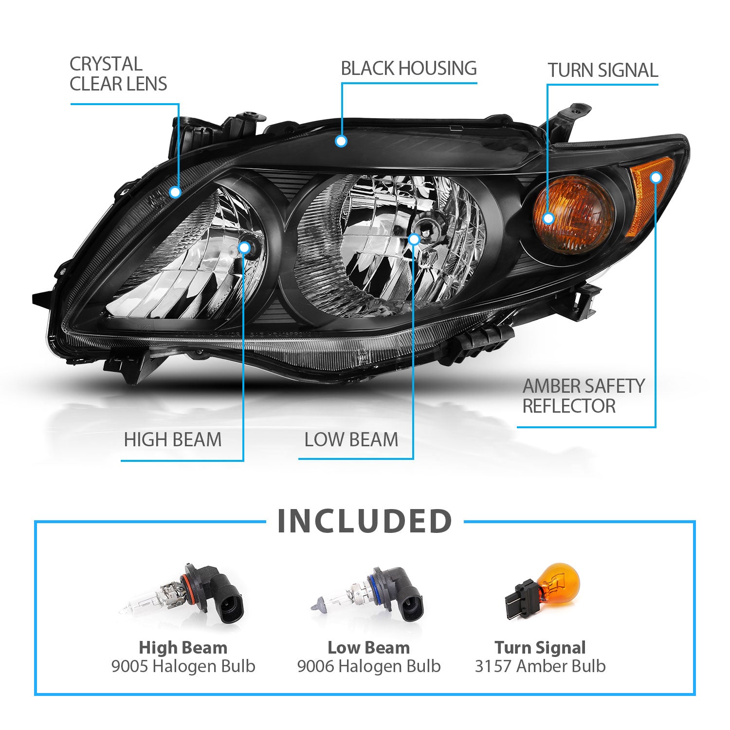 TOYOTA COROLLA 09-10 HEADLIGHTS BLACK AMBER
