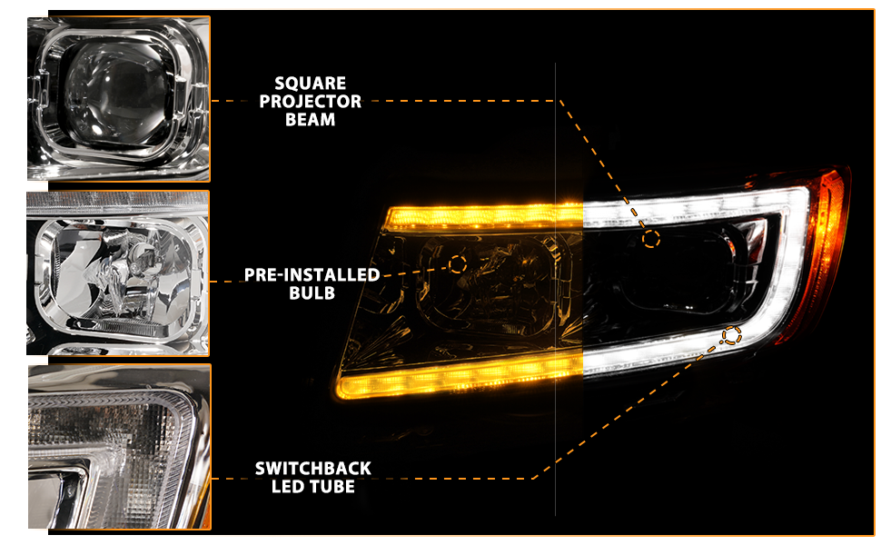 JEEP GRAND CHEROKEE 11-13 PROJECTOR SWITCHBACK HEADLIGHTS CHROME AMBER (W/ C LIGHT BAR)