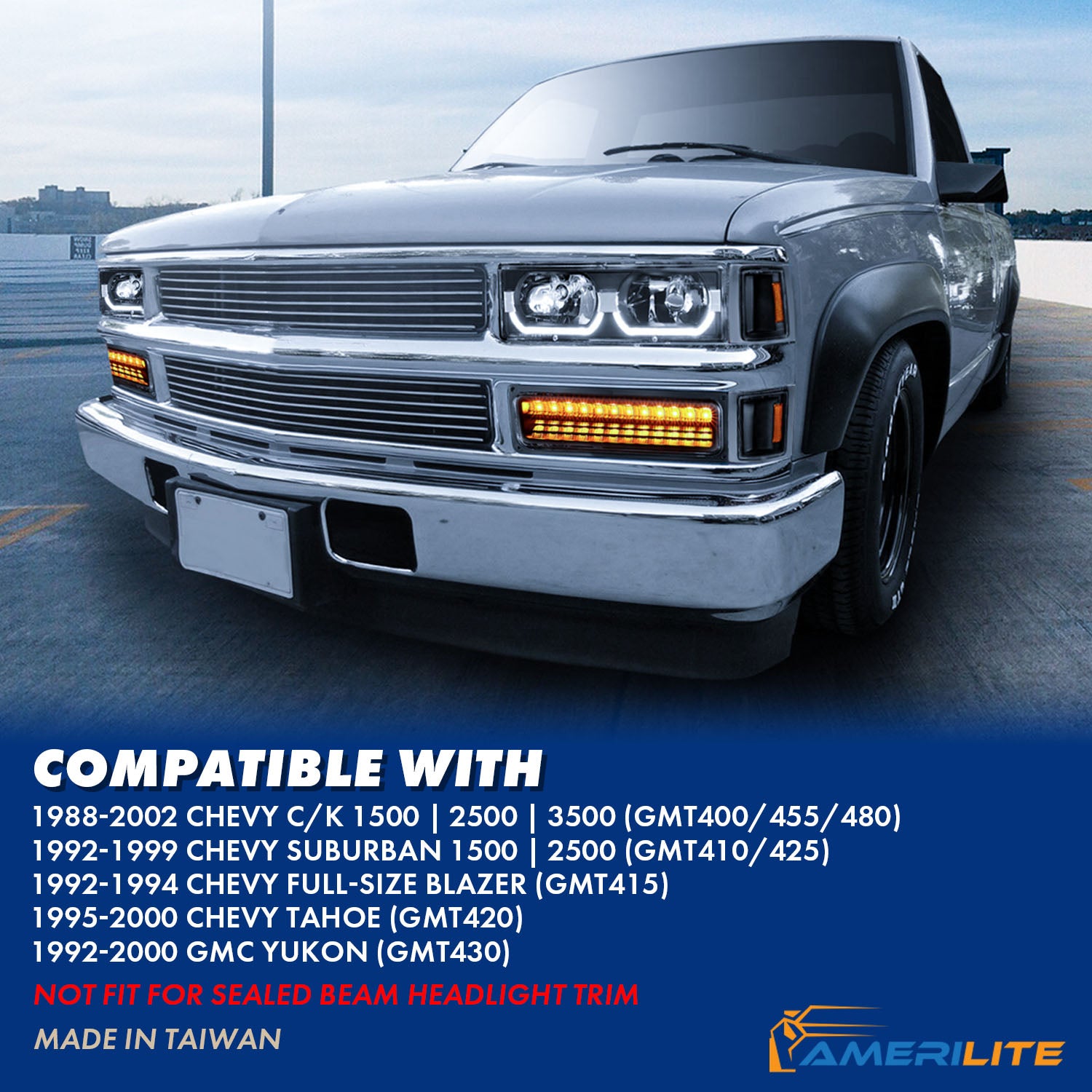 CHEVY FULLSIZE 88-98 LOW-BROW STYLE CRYSTAL HEADLIGHTS BLACK CLEAR
