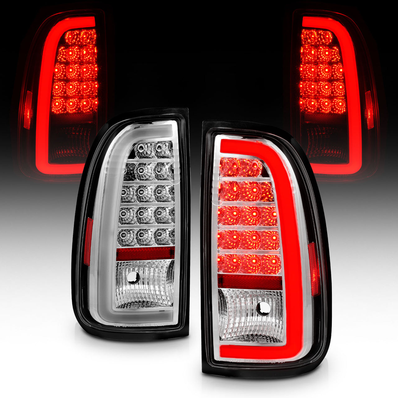 TOYOTA TUNDRA 00-06 LED TAIL LIGHTS CHROME HOUSING CLEAR LENS W/ C LIGHT BAR (STD BED REGULAR CAB, ACCESS CAB)