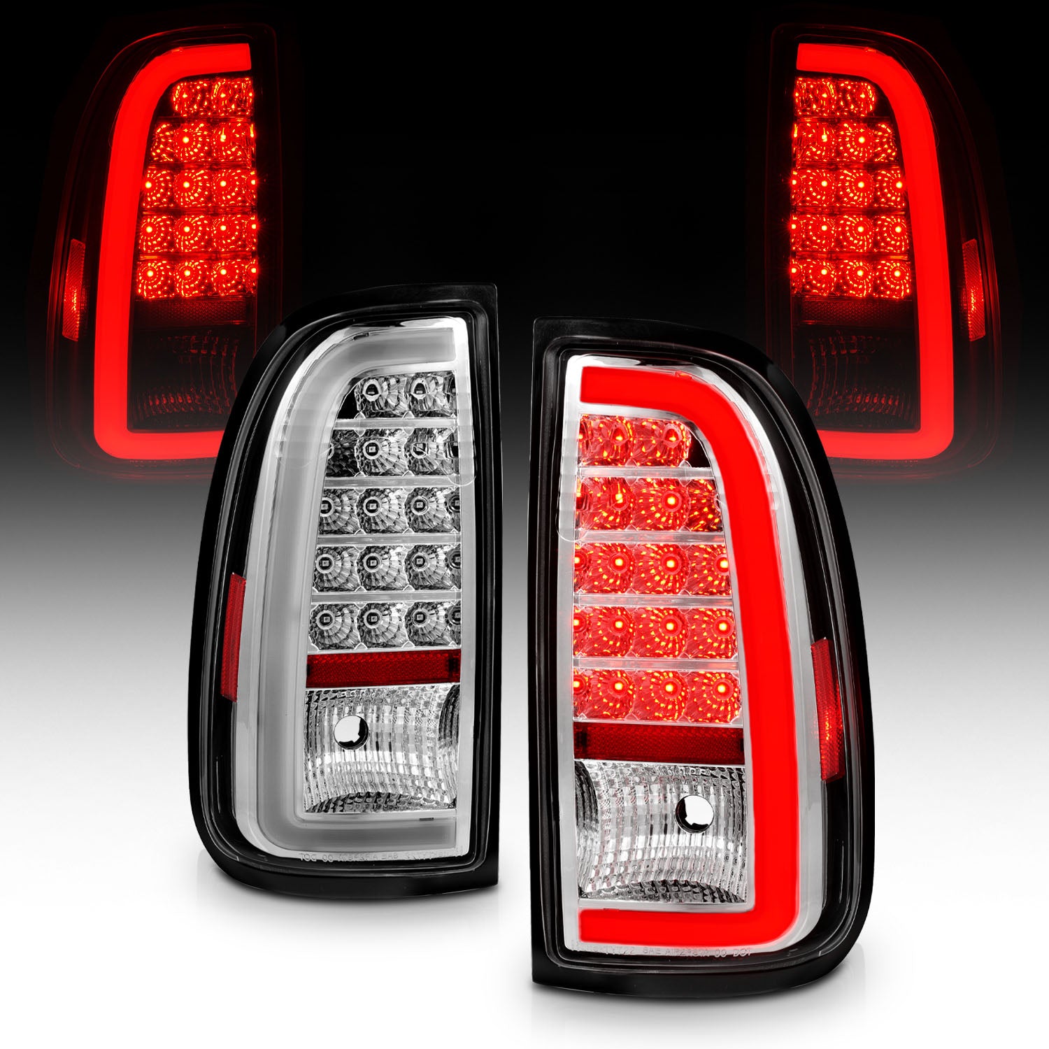 TOYOTA TUNDRA 00-06 LED TAIL LIGHTS CHROME HOUSING CLEAR LENS W/ C LIGHT BAR (STD BED REGULAR CAB, ACCESS CAB)