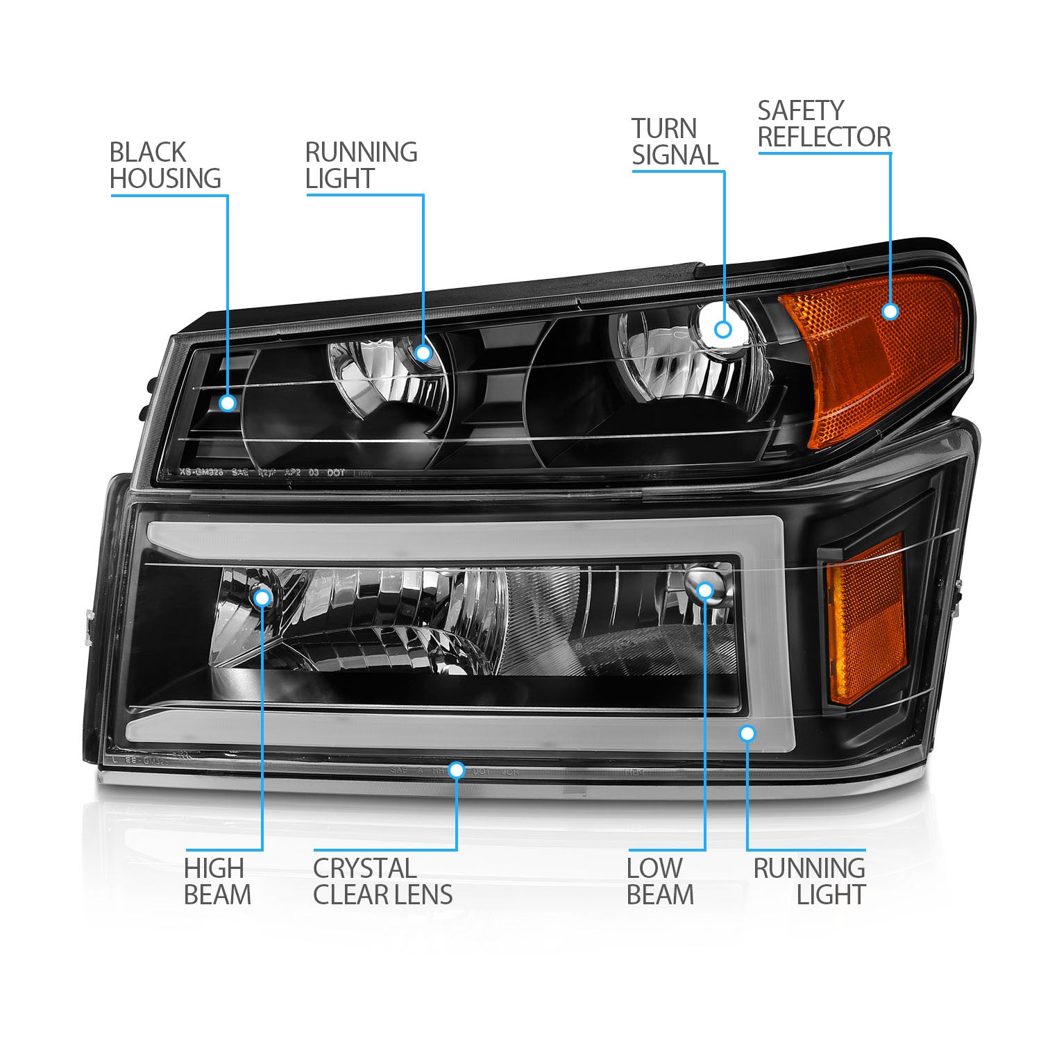 CHEVY COLORADO/GMC CANYON 04-12 HEADLIGHTS BLACK 4PCS W/ PARKING LIGHTS, C LIGHTS BAR