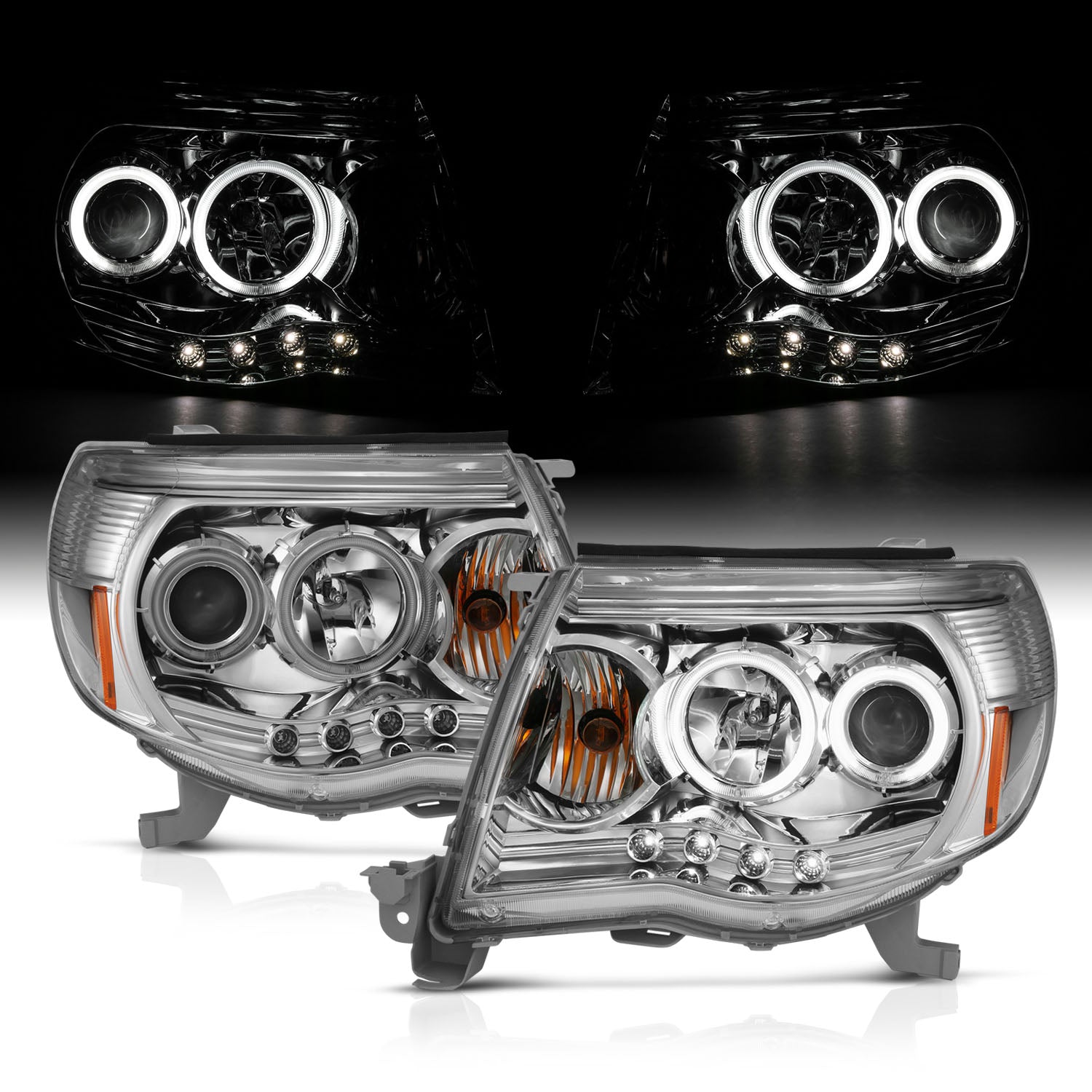 TOYOTA TACOMA 05-11 PROJECTOR HEADLIGHTS  W/O CCFL BAR  CHROME AMBER (RX HALO)