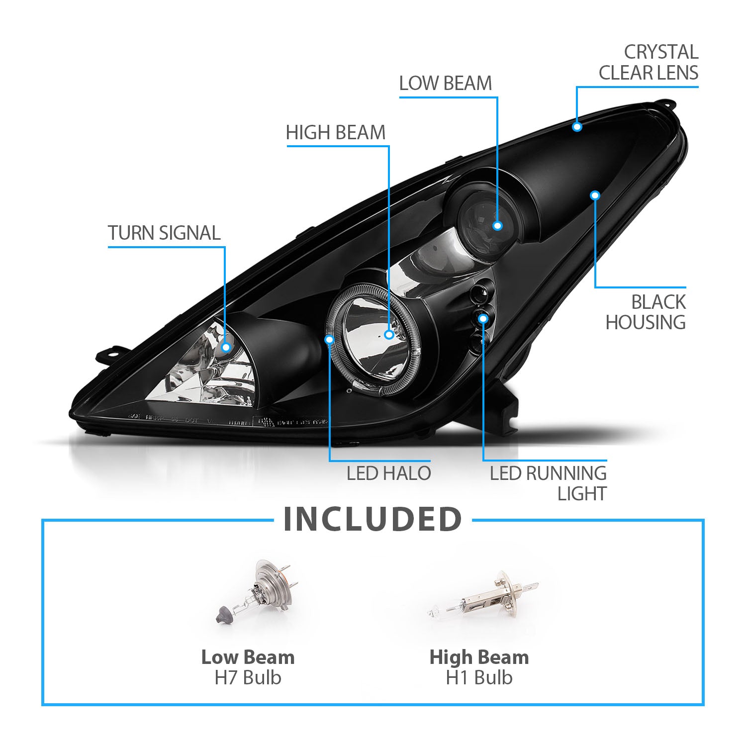 TOYOTA CELICA 00-04 PROJECTOR HEADLIGHTS HALO BLACK