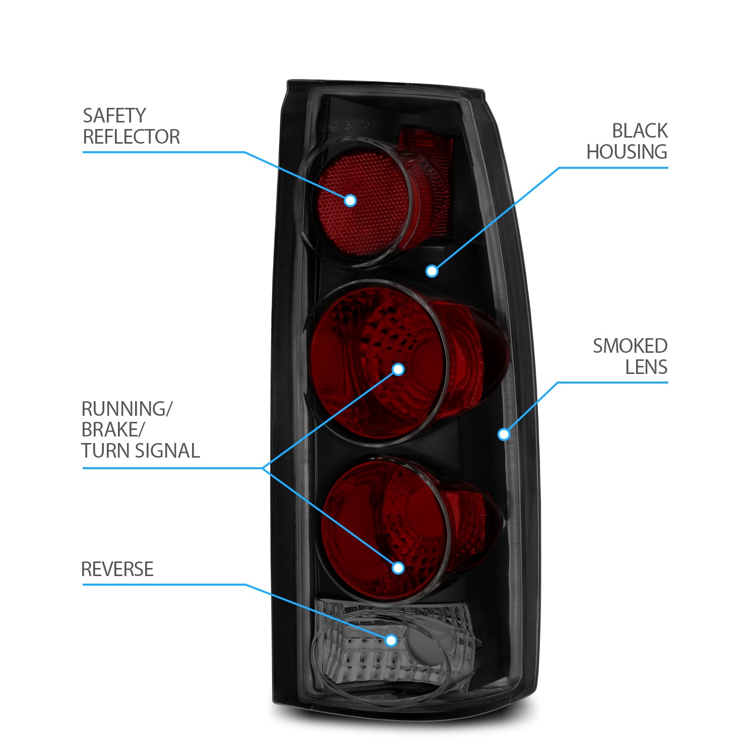 Chevy/GMC C/K 1500/2500/3500 88-99, SUBURBAN/YUKON 92-00, TAHOE 94-00, BLAZER 92-94, CADILLAC ESCALADE 99-00 TAIL LIGHTS 3D STYLE DARK SMOKE