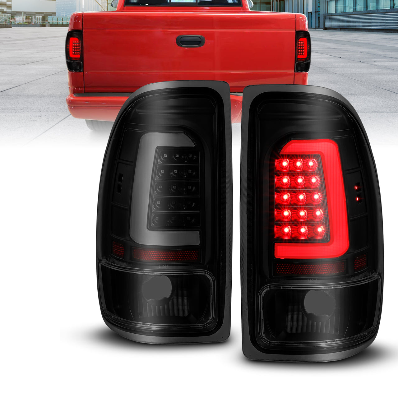 DODGE DAKOTA 97-04 L.E.D T.L BLACK HOUSING SMOKE LENS W/ C LIGHT BAR