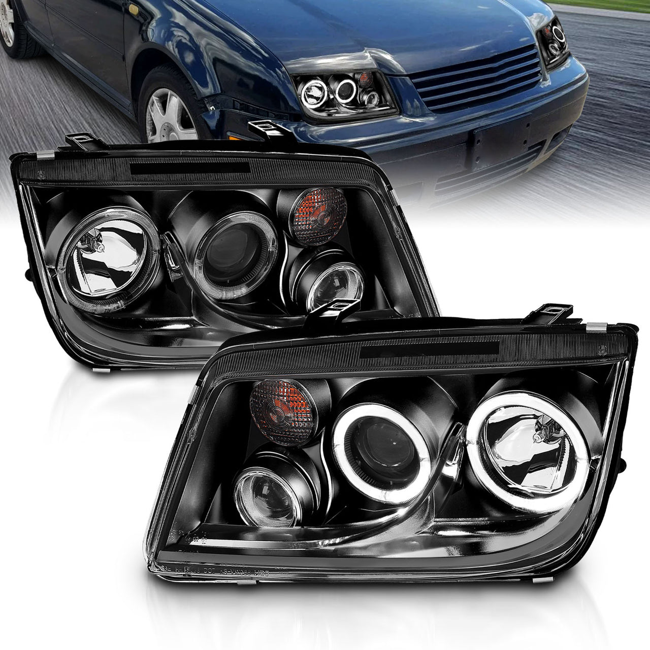 VOLKSWAGAN JETTA 99-05 PROJECTOR HEADLIGHTS BLACK HALO CLEAR (W/ FOG LIGHTS)