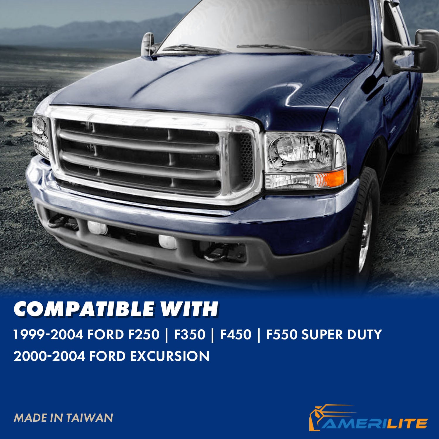 FORD EXCURSION 00-04/SUPER DUTY 99-04 HEADLIGHTS W/ CORNER LIGHTS CHROME AMBER (W/O BULB)