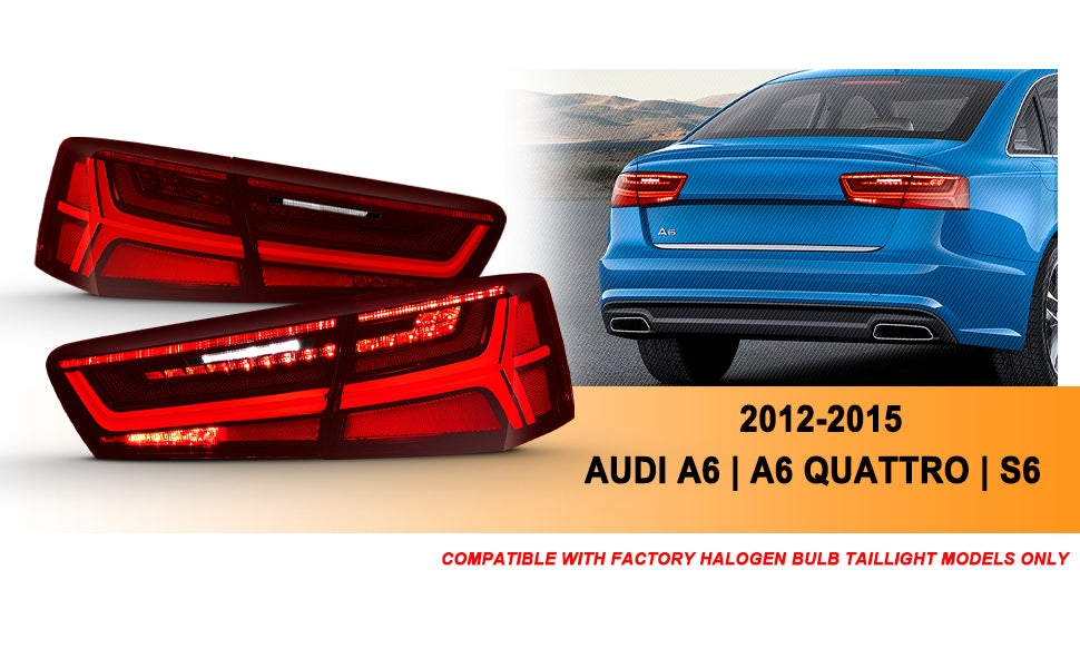 AUDI A6/S6 12-15  LED TAIL LIGHTS BLACK HOUSING RED/CLEAR LENS 4 PCS (SEQUENTIAL SIGNAL)