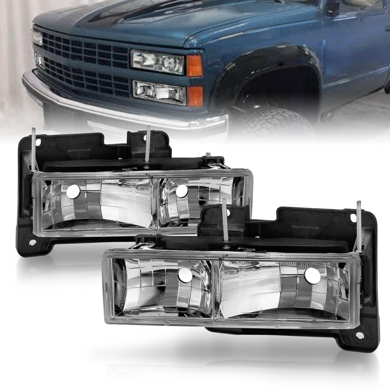 CHEVY FULLSIZE 88-98 CRYSTAL HEADLIGHTS CLEAR W/O BULB