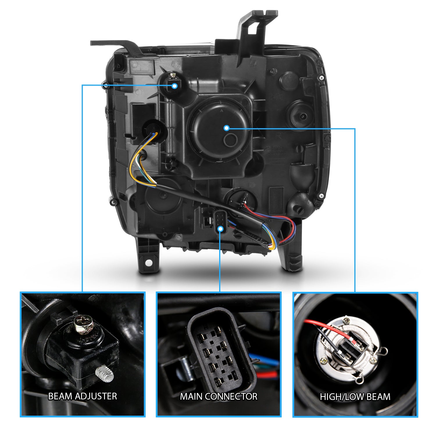 GMC SIERRA 1500 14-15/ 2500HD/3500HD 15-19 PROJECTOR嚙?HEADLIGHTS LIGHT BAR CHROME嚙?HALOGEN TYPE MODEL W/ FACTORY DRL)
