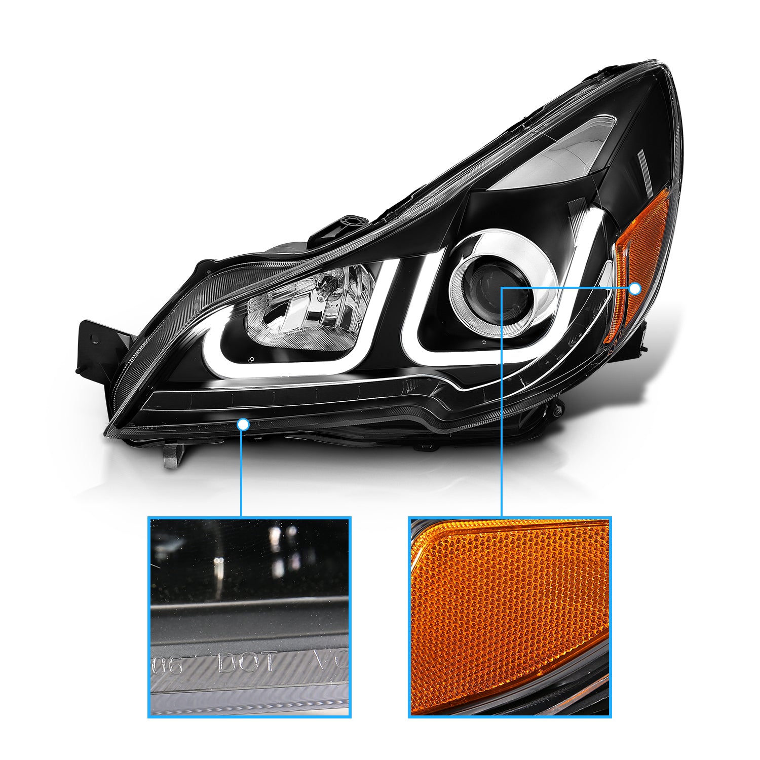 SUBARU OUTBACK 10-12 U-BAR STYLE PROJECTOR HEADLIGHTS BLACK AMBER
