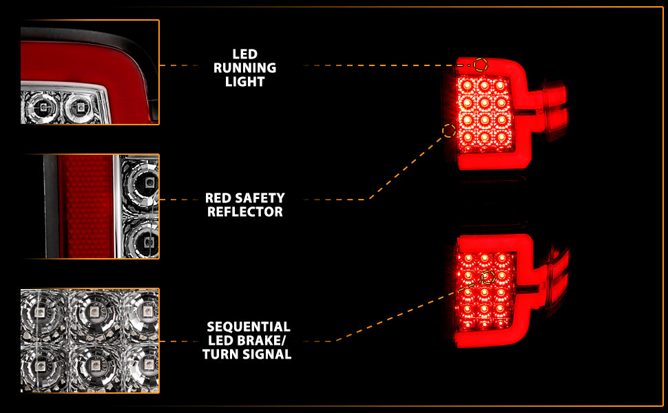 CHEVY SILVERADO 14-17 LED TAIL LIGHTS BLACK HOUSING CLEAR LENS (SEQUENTIAL SIGNAL)