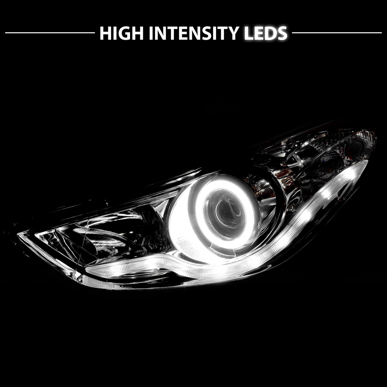 HYUNDAI ELANTRA 11-13 PROJECTOR HEADLIGHTS HALO CHROME CLEAR AMBER (RX HALO)