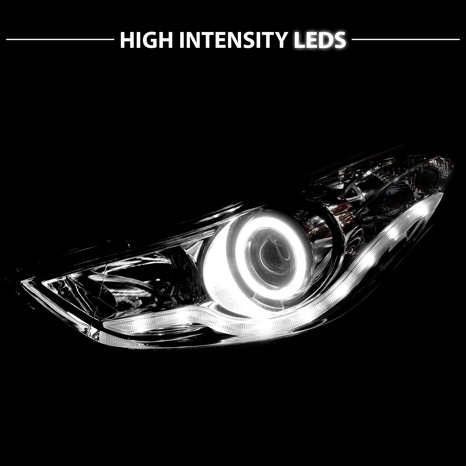 HYUNDAI ELANTRA 11-13 PROJECTOR HEADLIGHTS HALO CHROME CLEAR AMBER (RX HALO)