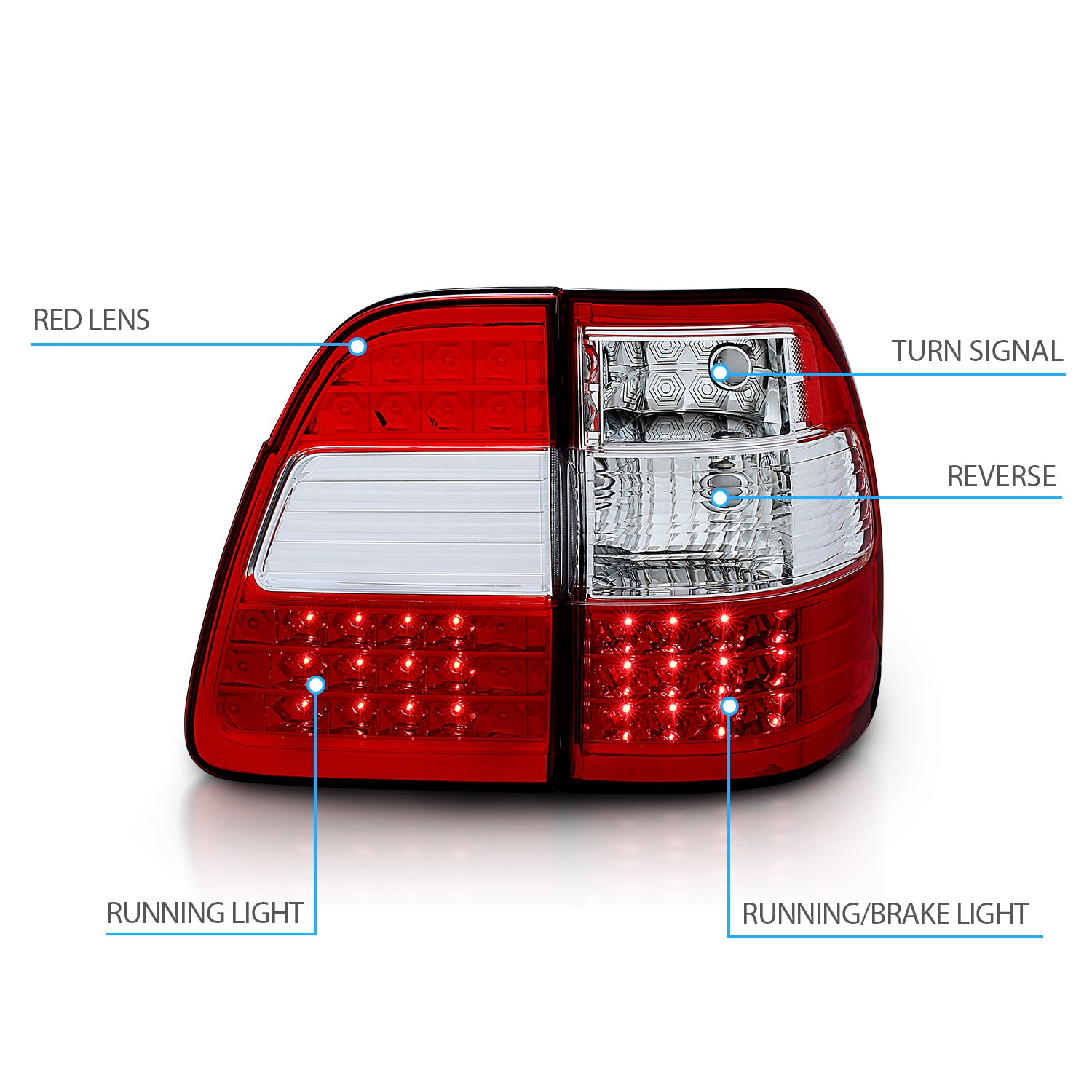 TOYOTA LAND CRUISER FJ100 98-05 LED TAIL LIGHTS G2 RED/CLEAR