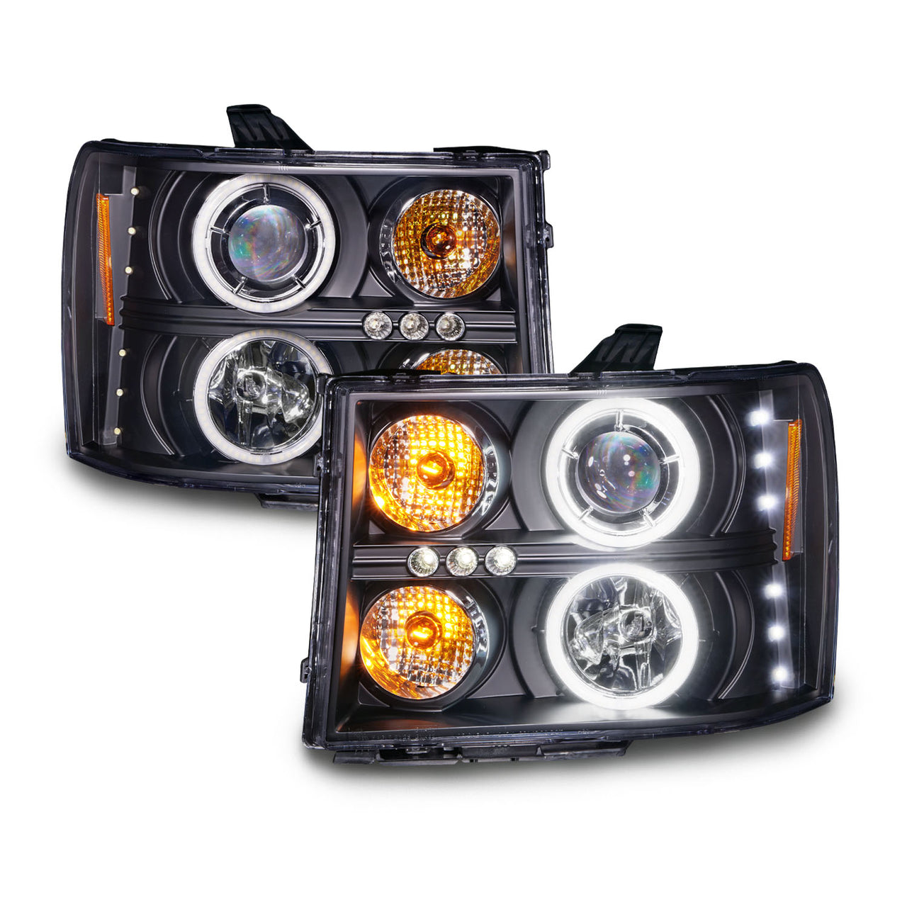 GMC SIERRA 07-13 PROJECTOR HEADLIGHTS HALO BLACK CLEAR AMBER (RX HALO)