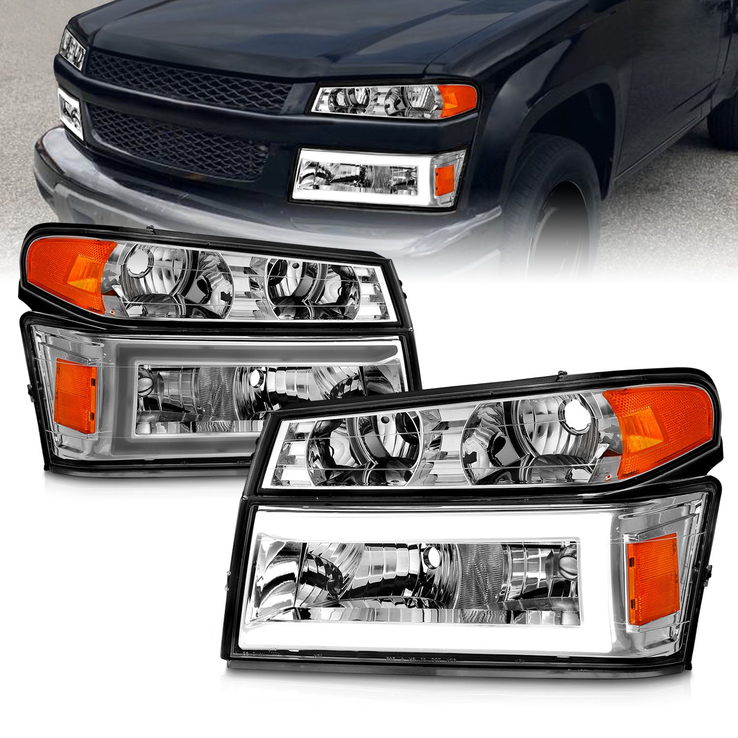 CHEVY COLORADO/GMC CANYON 04-12 HEADLIGHTS CHROME 4PCS W/ PARKING LIGHTS, C LIGHTS BAR
