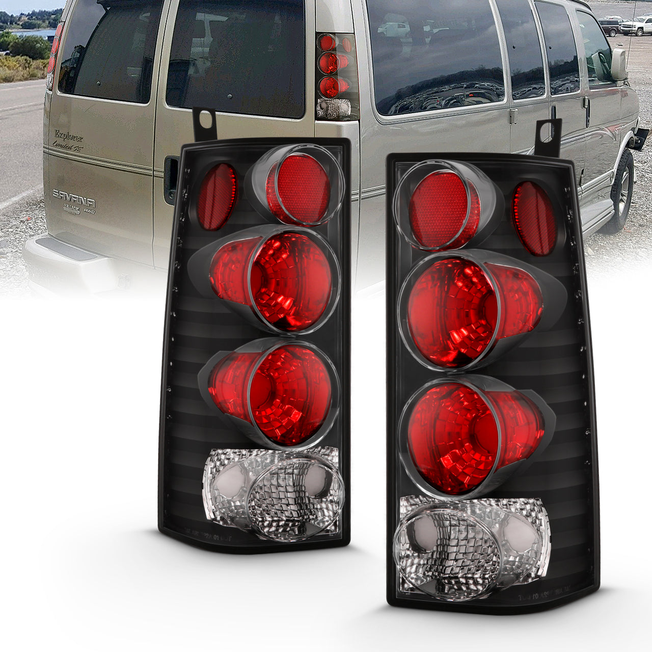 GMC SAVANA 96-02 TAIL LIGHTS BLACK