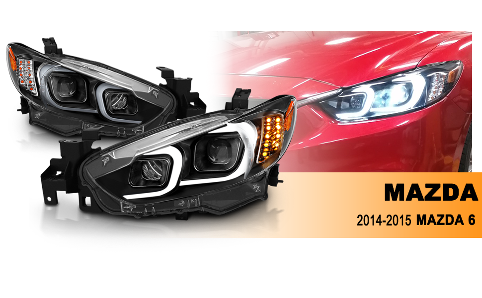 MAZDA 6 14-15 PROJECTOR LIGHT BAR STYLE HEADLIGHTS BLACK AMBER
