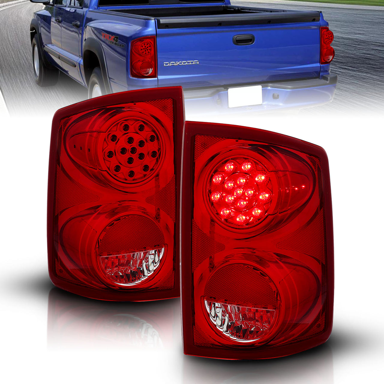 DODGE DAKOTA 2005-UP LED TAIL LIGHTS RED/CLEAR