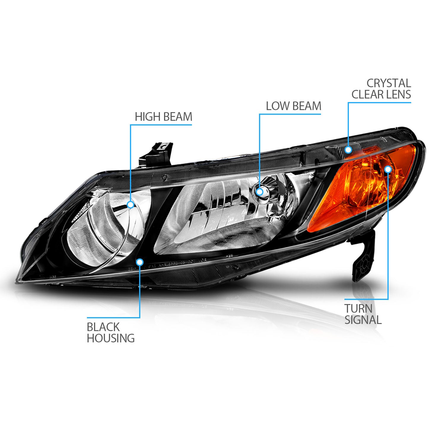 HONDA CIVIC 06-11 HEADLIGHTS 4DR BLACK AMBER (OE REPLACEMENT)